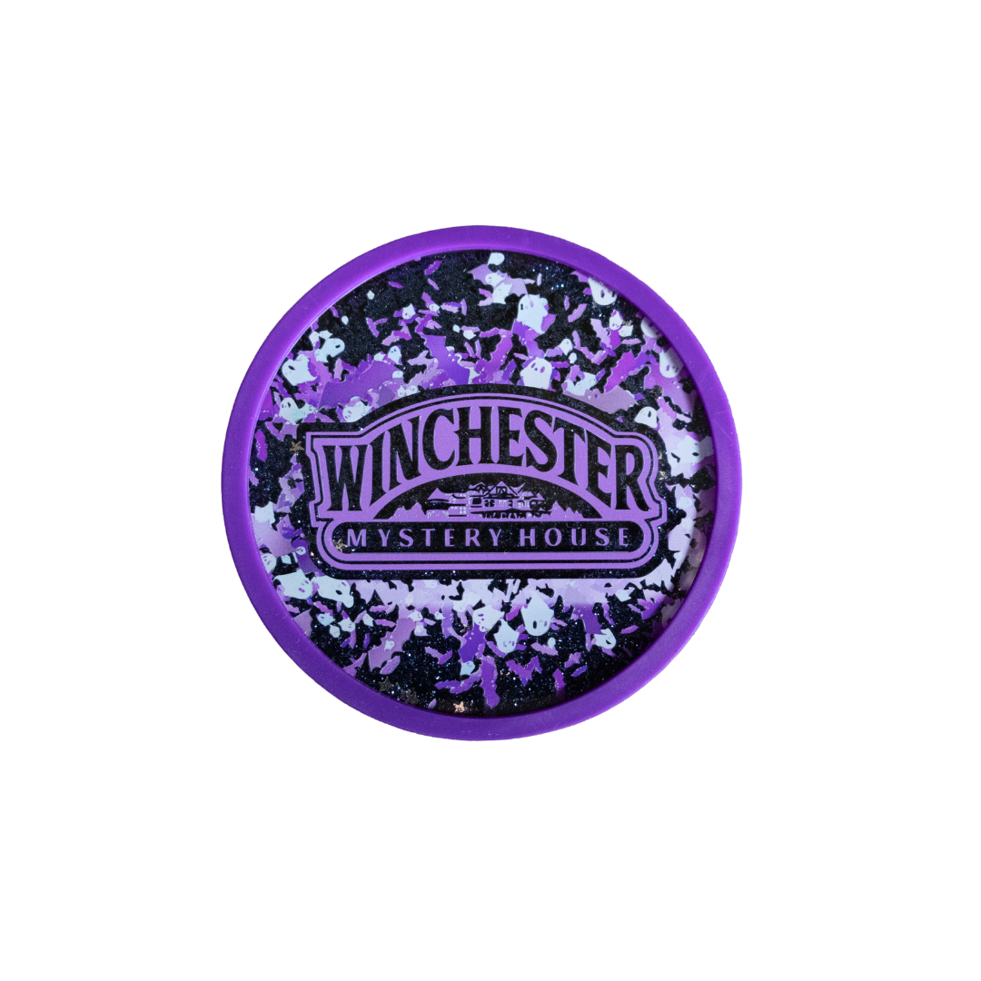 Purple Bats & Ghosts Glitter Coaster/Magnet