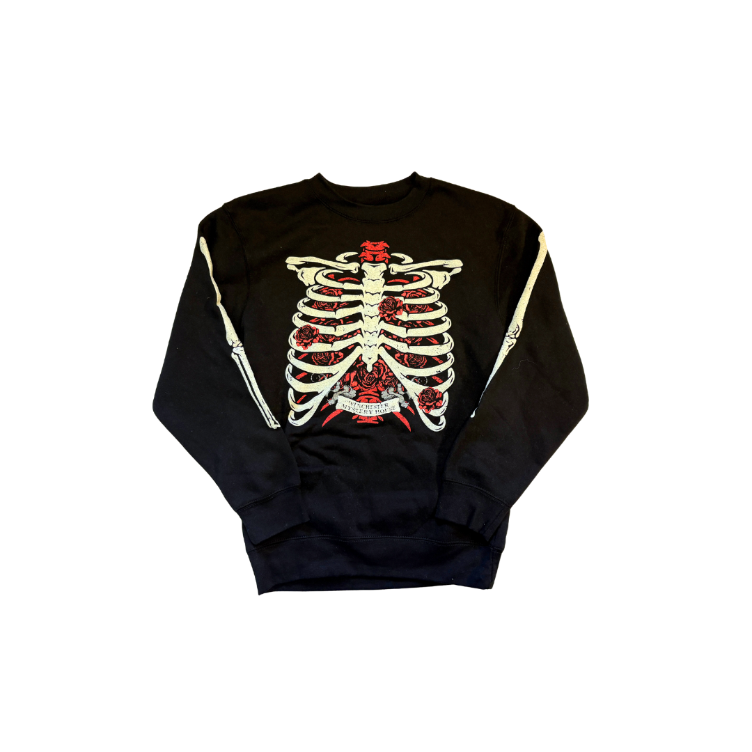 Skeleton Rib Cage & Roses Graphic Crewneck Sweatshirt
