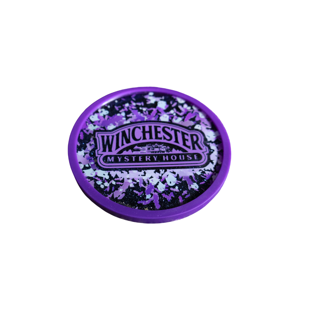 Purple Bats & Ghosts Glitter Coaster/Magnet