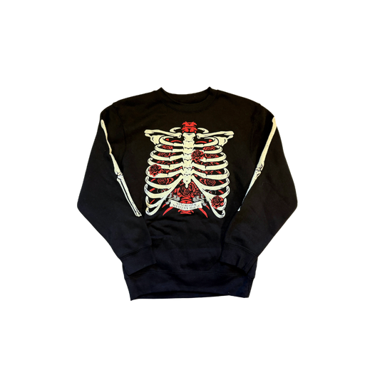 Skeleton Rib Cage & Roses Graphic Crewneck Sweatshirt